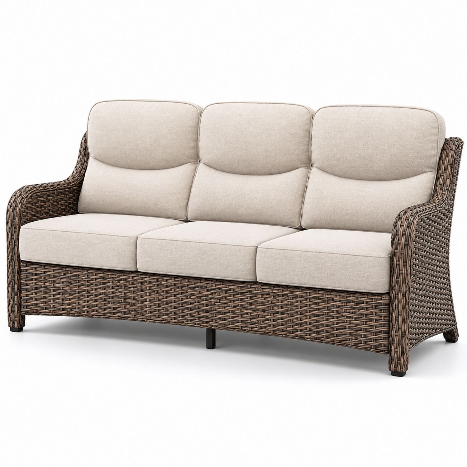 Sofa z technorattanu z poduszkami, Beżowy