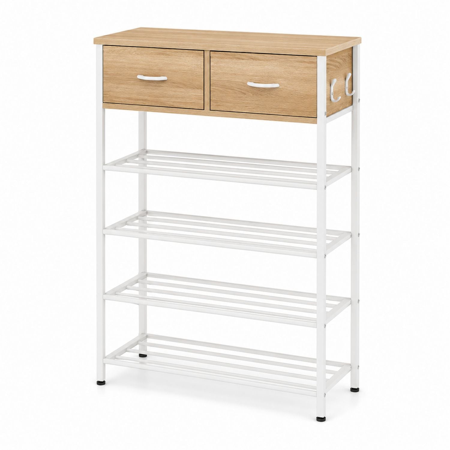 Regał na buty stalowy z szufladami MDF 80 cm Biały/Dąb