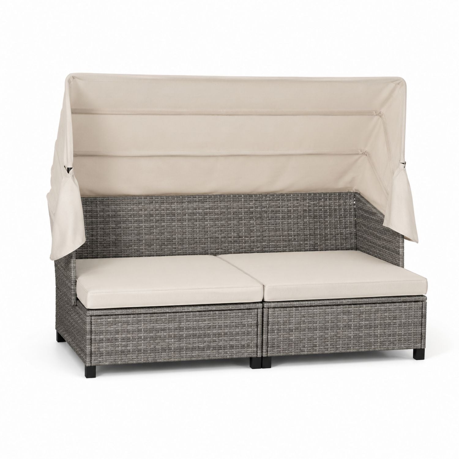 Sofa ogrodowa z technorattanu z kremowym zadaszeniem