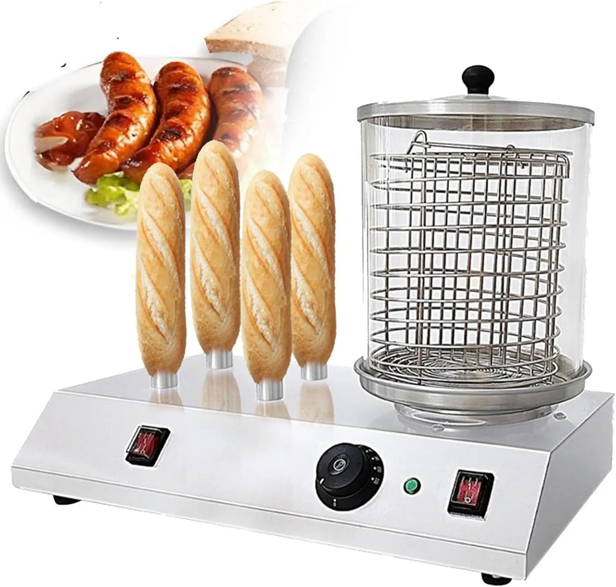 Oiyekntd, Toster, 458 W, para, profesjonalna, stal nierdzewna, kuchenka Profesjonalny parowiec elektryczny dla hot-dogów