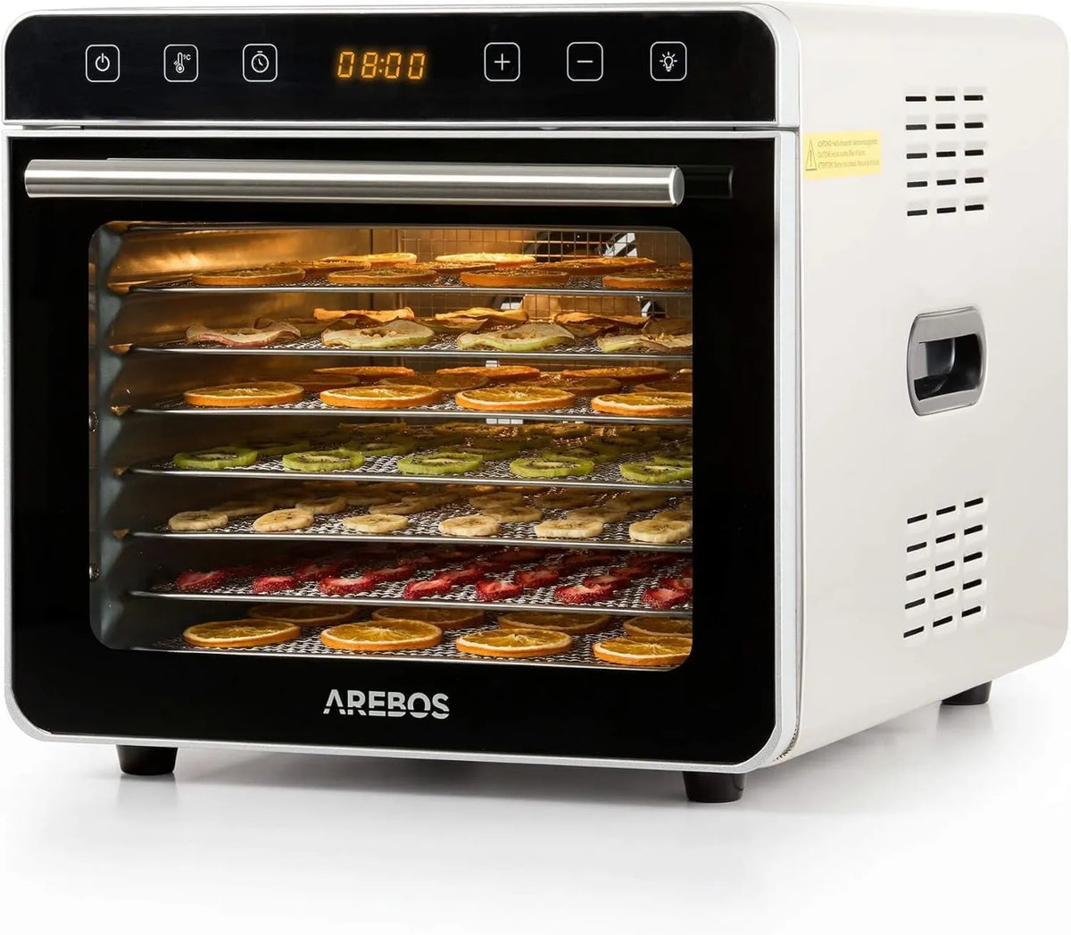 AREBOS suszarka do żywności, Stal nierdzewna 700 Tracic Screen, Dehydrater spożywczy W, 8 Stali Stal nierdzewna Grids, 19 l Pojemność, 24 h minutnik, Oświetlenie LED, Owoce, 35- 85°C