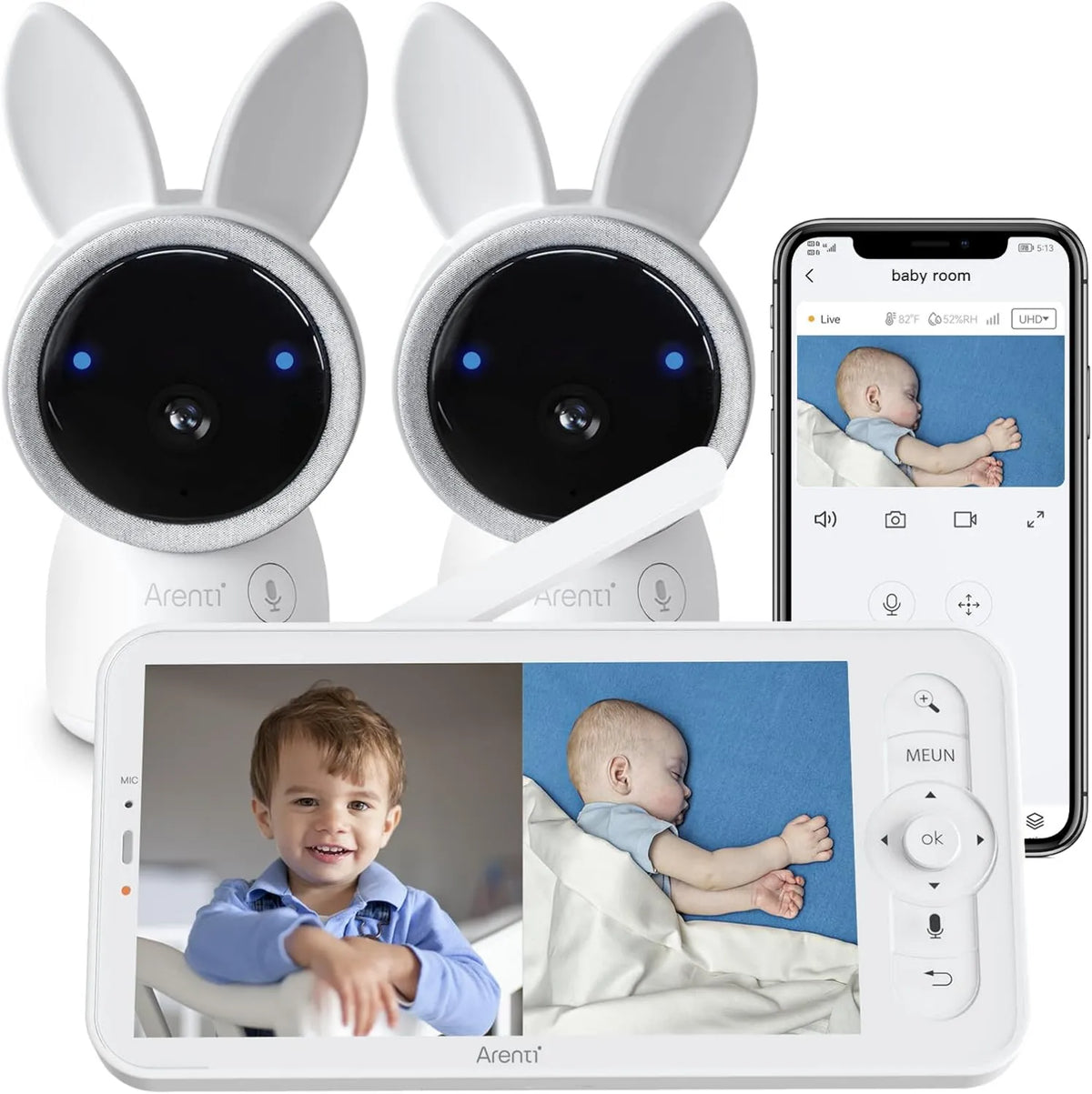 ARENTI, Monitor, PTZ 355 4MP, WiFi, kamera nadzoru WiFi dla dzieci z VOX, Babyphone 2 Kamera