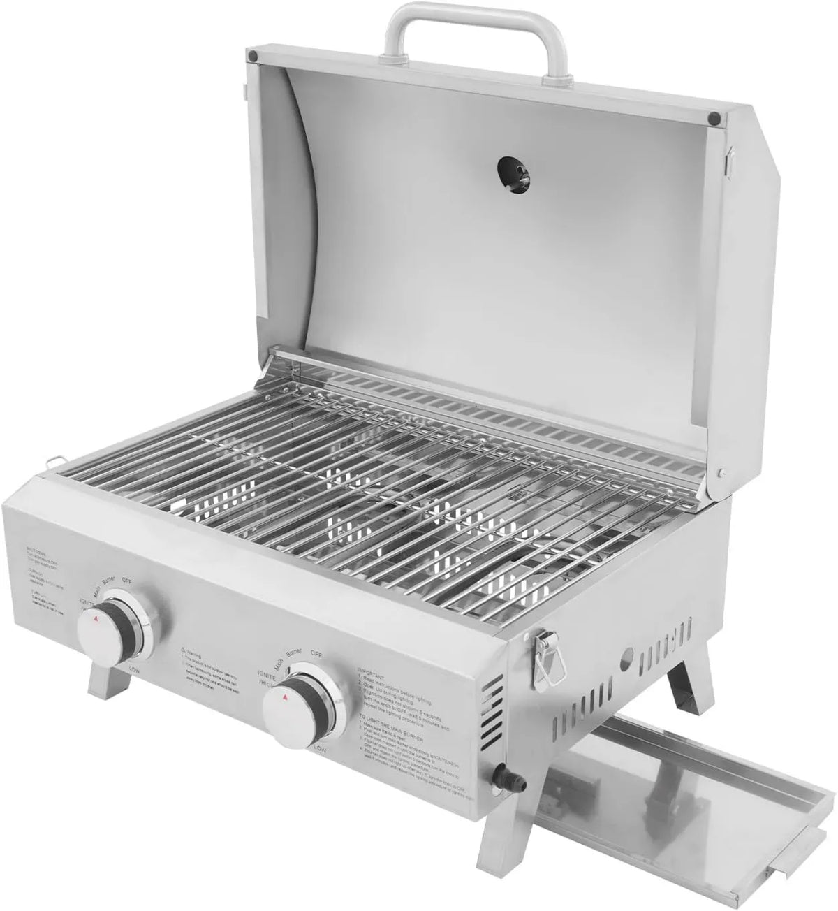 JJsdwin, Składany produkt do grilla na dziedziniec, Przenośny grill ze stali nierdzewnej z 2 palnikami, ogród, taras i piknik, 1 cm, 55, 9 x 45