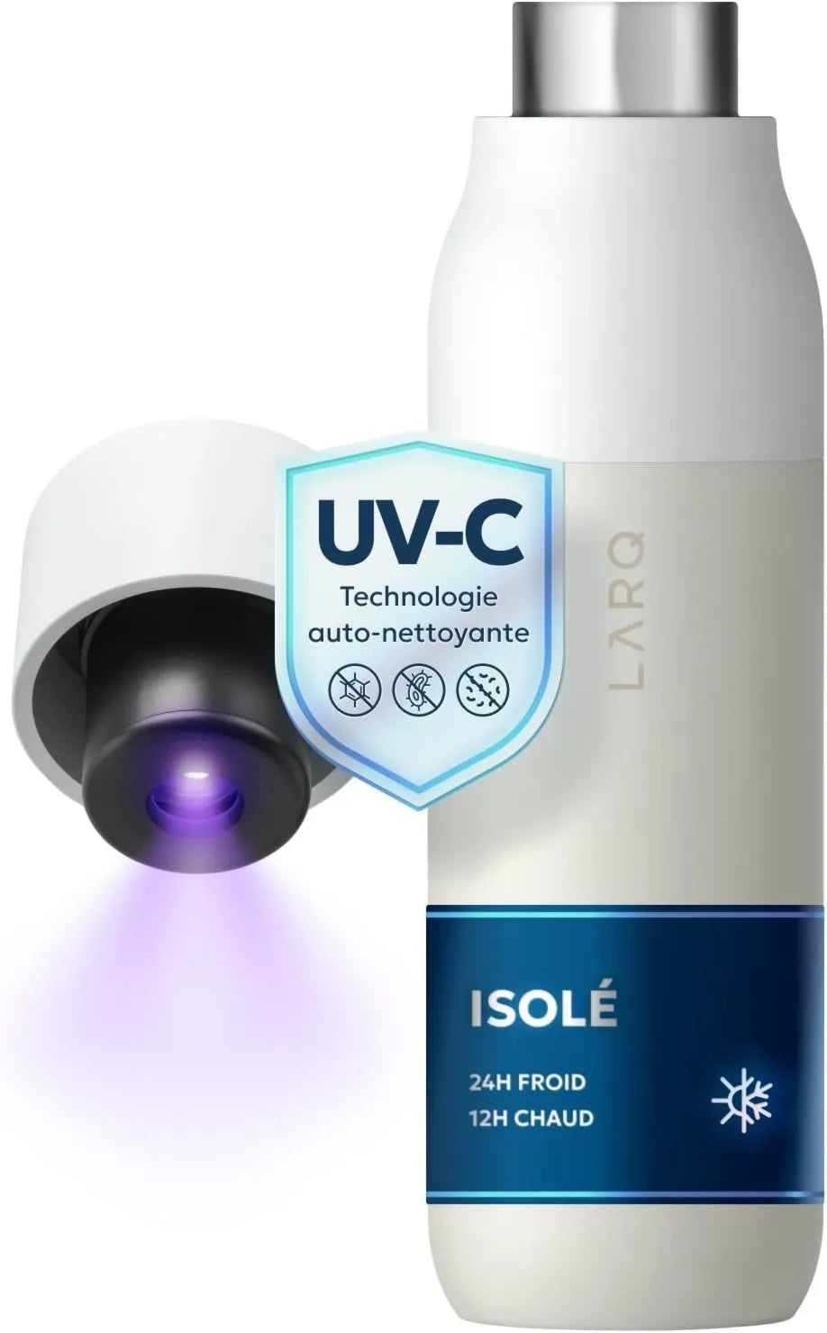 LARQ, 24h 12h Projekt Prime, Stal nierdzewna, do czyszczenia PureVis Gourde Termal Self-z UV- C Oczyszczacz wody, 100% wodoodporny, utrzymuje Froid 24h i
