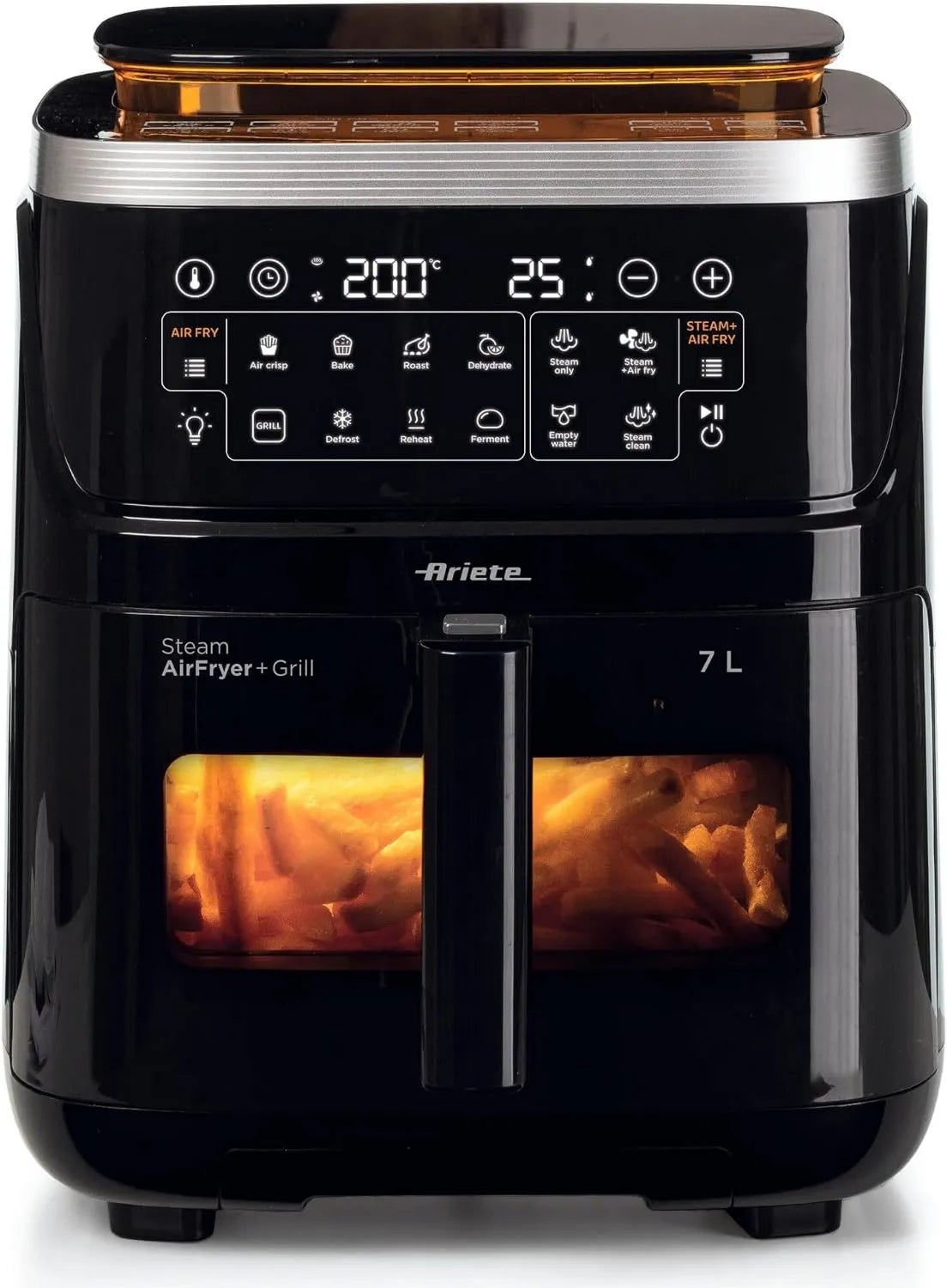 Ariete frytkownica beztłuszczowa, 1700 W, 10 programów, minutnik, grill, para, czarny, 10 funkcji gotowania, odwodnienie, przezroczysty kosz