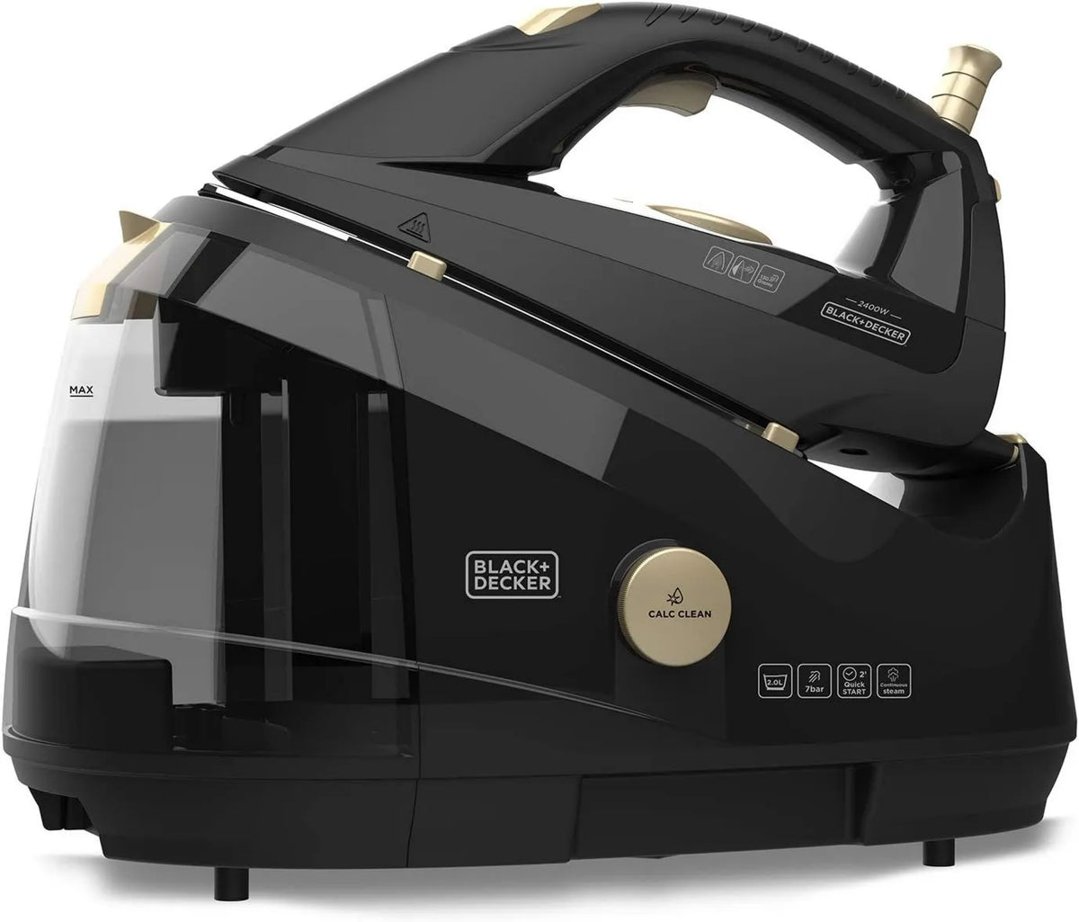 BLACK+DECKER generator pary, czarny+DECKER, czarny+DECKER czarny+DECKER czarny+DECKER Czarny + Decker BXSS2400E Elektryczny grzejnik, 2 l, 2400 W, duży zbiornik, para, czarna, ciągła para 130 g / min, ciśnienie 7 bar